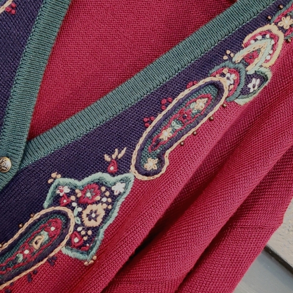 Vintage 90s Embroidered Cardigan Sweater sz 3X Oversized Grandmacore - Picture 4 of 7